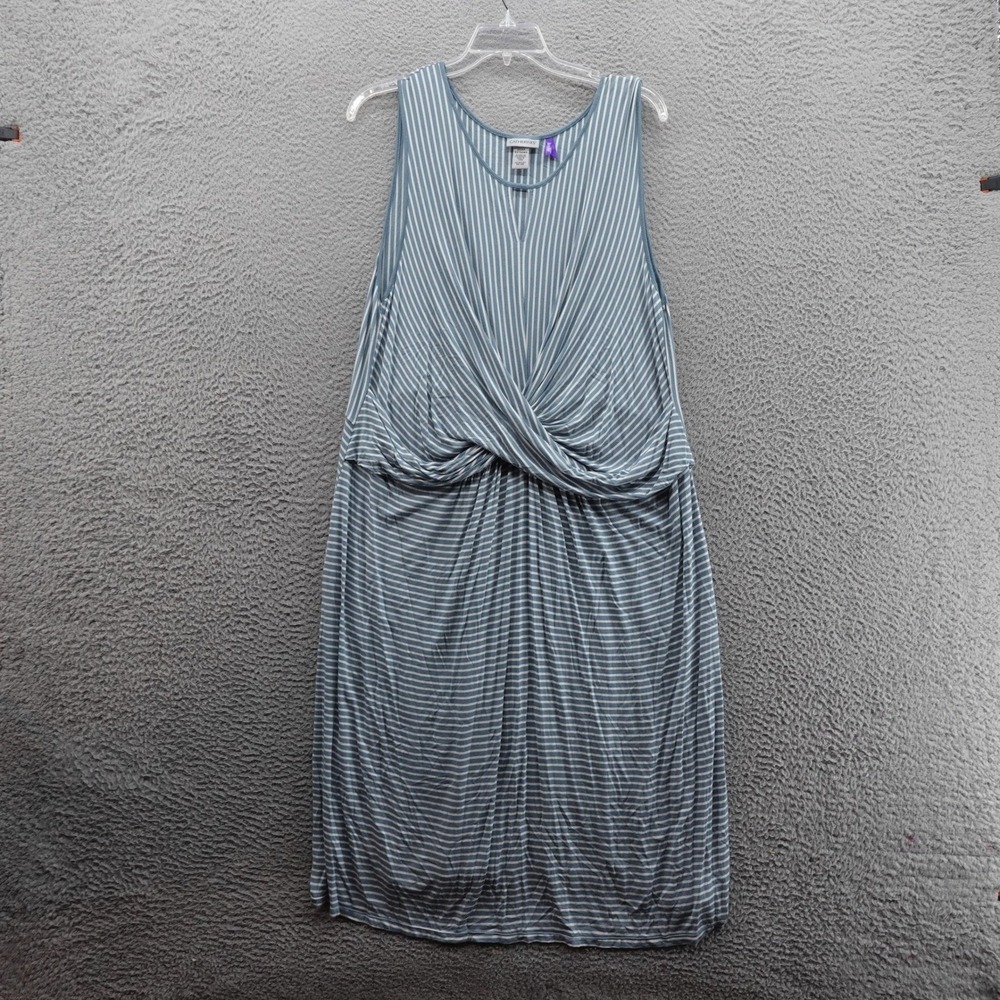 Catherines Sleeveless Striped Maxi Dress 2X Petite Blue White Women Casual